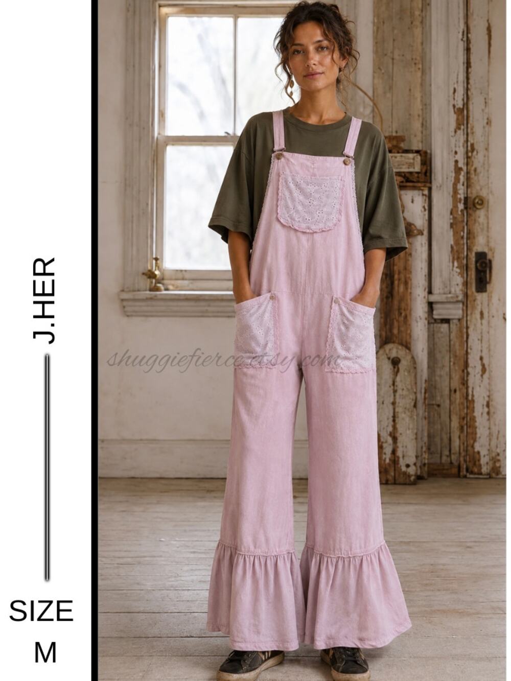 MSRP: $74 | ✨ J.HER Pink Mineral Wash Eyelet Ruffle Jumpsuit – Size M ✨